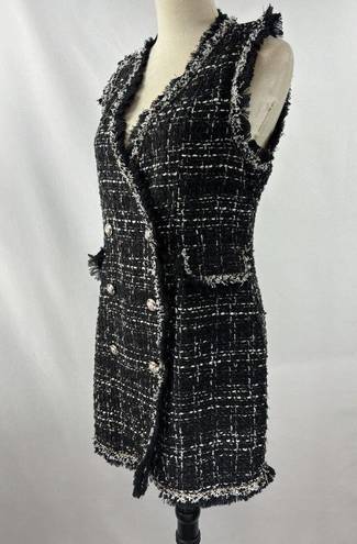 Trixxi  Boucle Vest Black White Tweed Large Double Breasted