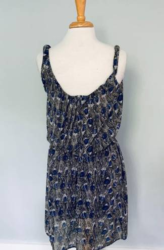 Angie Francescas Collection Black Gray Blue Feather Print Sleeveless Dress