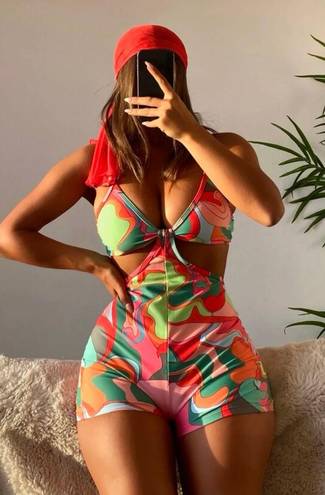 One Piece Colorful  Swim Suit