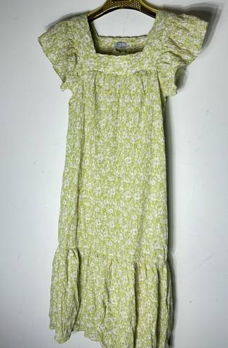 Rails Skylar Revolve Dress Green Posies Cotton Gauze Midi Ruffle Linen Dress size XS cottage