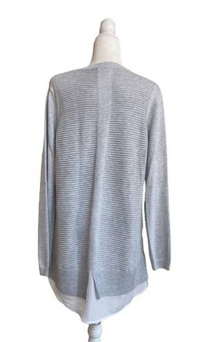 Hilary Radley  Womens Size L Gray White Two Fer Long Sleeve Faux Layered Sweater