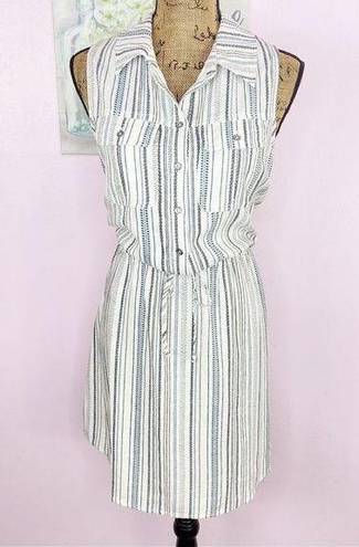 Bebop  Dress Striped Linen Blend Sleeveless Shirt XL Juniors Cream Blue