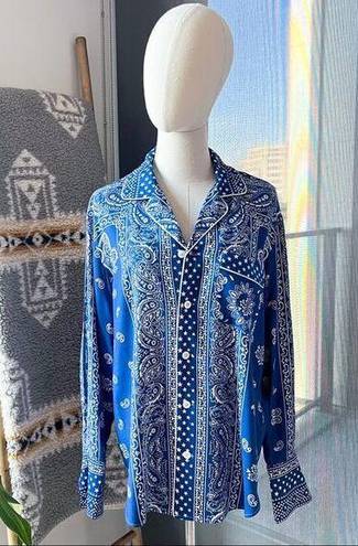 Polo  Ralph Lauren Blue Bandana-Print Twill Slouchy Button Down Shirt Women’s M