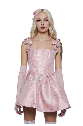 Dolls Kill Pink Jacquard Corset Spring Dress