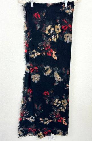 A New Day  Women's Floral Raw Edge Fashion Scarf Black One Size