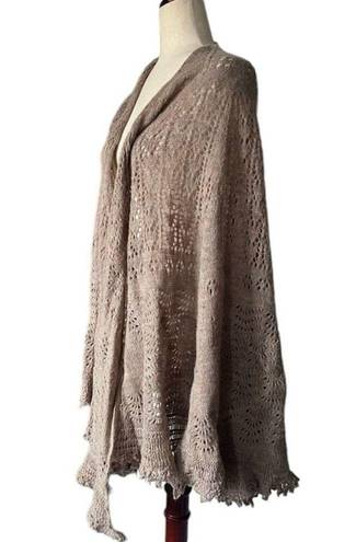 Vintage Lightweight Crochet Sweater Shawl Pointelle Knit Tan Brown Boho Festival Size undefined