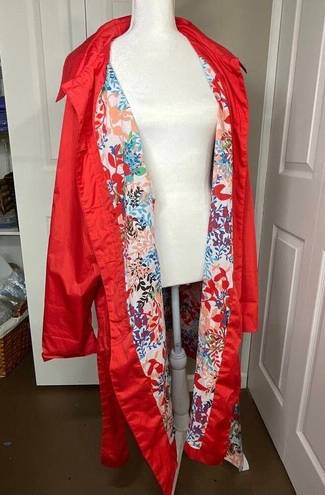 Chelsea Studio Plus 22W, Lightweight Spring Trench Coat, Soft Red, Floral Lining