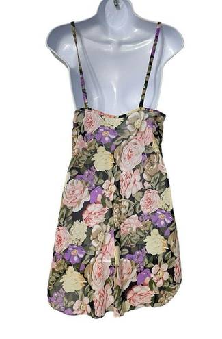 Natori Vintage  Set Chemise And Robe Floral Rose Print With Lace Trim Size Small