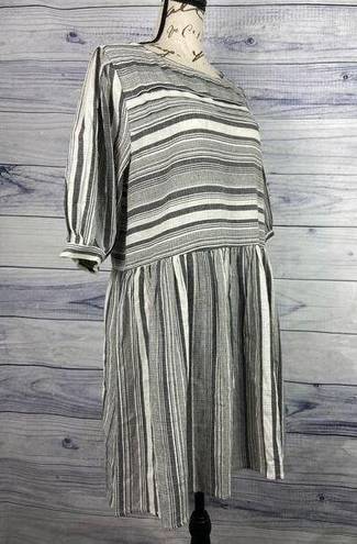 Petal  Roz Stripe Dress Womens Size L Black White Elbow Praire Peasant Flare