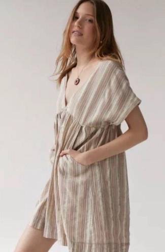 Urban Outfitters Serendipity Linen Babydoll Dress in Neutral Multi Size S