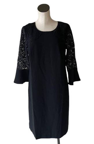 Talbots NWT RSVP By  Crepe and Lace Shift  Black Bell Sleeve Dress