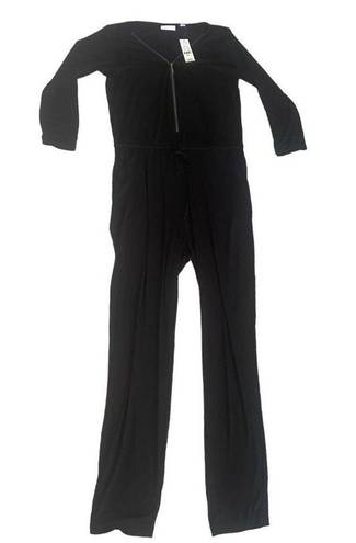 Krass&co NY &  S 3/4 Sleeve Zipper Front Pant Suit Jumper Black Viscose Stretchy