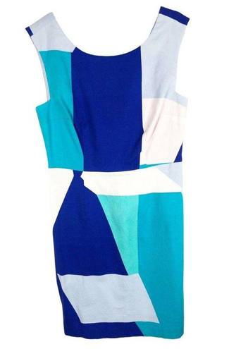 Tracy Reese Plenty  Dress Blue White Colorblock Vien Knee Length Back Zip NWT 395