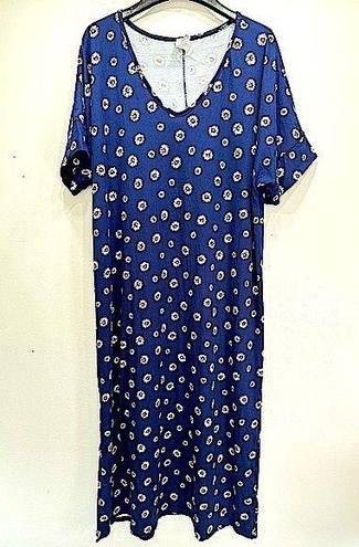 Acting Pro NEW  Blue with White & Orange Daisies Knit Oversized Shirt Dress Large