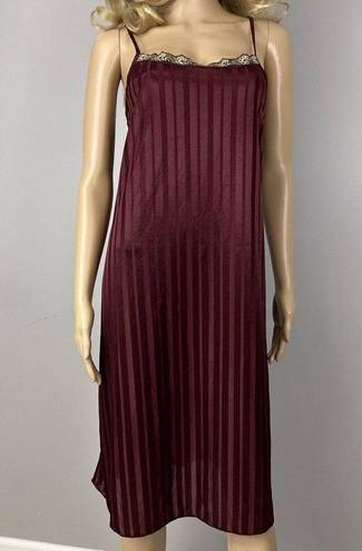 Petra Fashions Vintage  Size Medium Chemise Shimmer Stripes Burgundy Nighty Dress