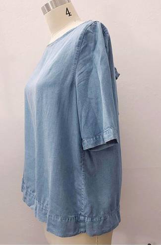 Massimo Dutti  Chambray Oversized Blouse Shirt Tie Back Top Bow Denim