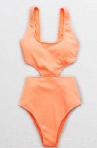 Aerie  Ribbed One Piece Cut Out Swimsuit L Coral / Orange Large