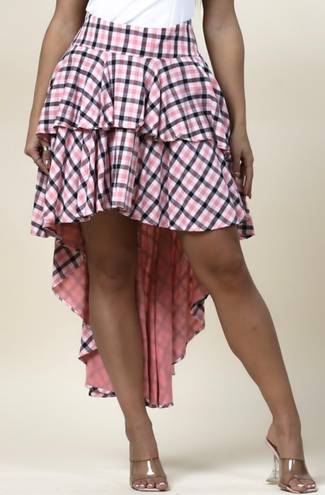 Coral plaid High Low skirt Pink Size M