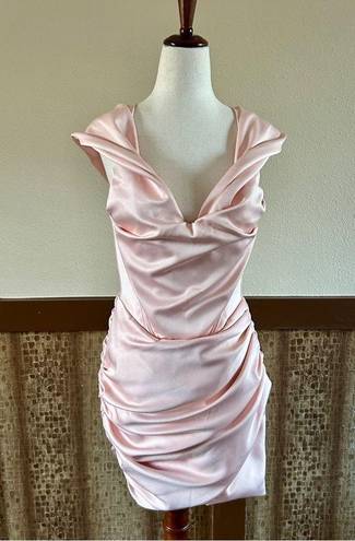 House Of CB  Pink Coraline Ruched Satin Corset Mini dress Size Medium NEW w/ Tags