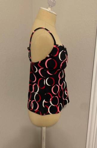 Caribbean Joe Red, Pink, and White Circle Tank Swimsuit Tap