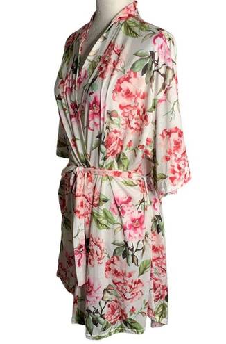 Show Me Your Mumu  Short Brie Robe One Size White Floral Tie Belt Short Sleeve