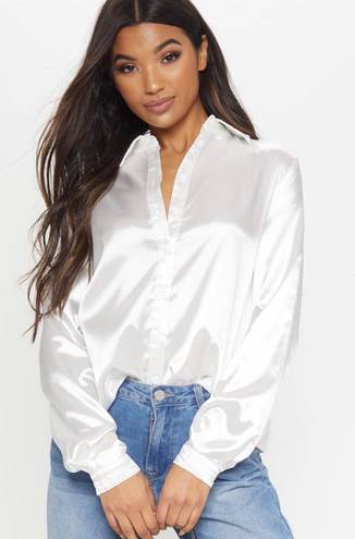 Pretty Little Thing White Satin Button Down