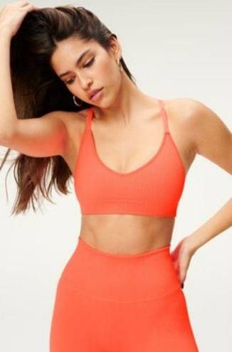 Good American  Seamless Chunky Rib Bra in Neon Hot Coral NWT