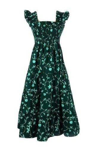 Hill House NWT  Ellie Nap Dress in Green Botanical Floral Smocked Midi Ruffle S