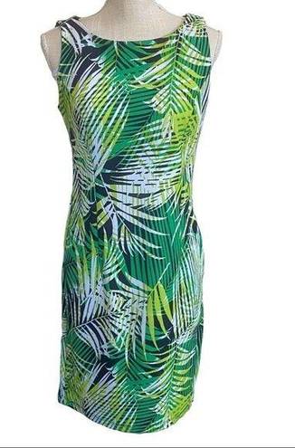 Tiana B . Palm tree Missy Tex Knit Tropical dress sz S new