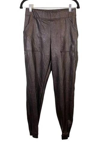 Spanx  Women's Black Stretch Vegan Leather Pull On Moto Biker Jogger Pants Medium