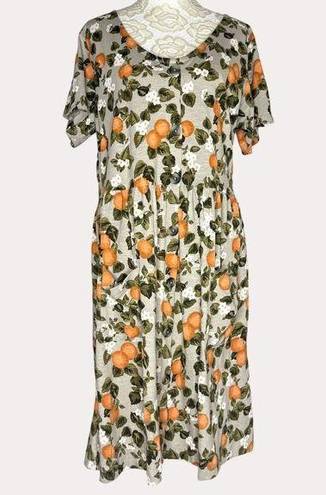 Blossom Dip Dress Organic Cotton Orange  Floral Print Pockets Gray S