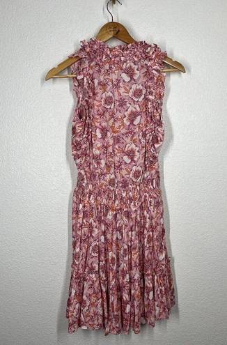 Poupette St. Barth  Triny Mini Dress Pink Dahlia Floral Resort Tiered Medium M