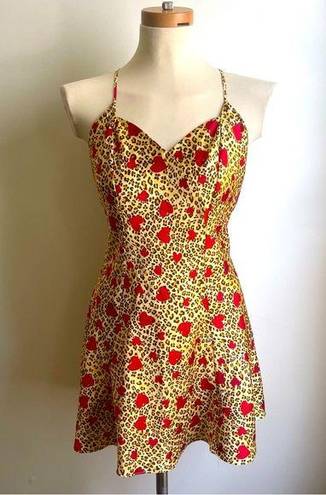 Frederick's of Hollywood Vintage Y2K  Cheetah Heart Print Satin Slip Dress Small