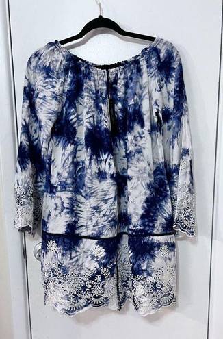 Romeo + Juliet Couture  BLUE WHITE BOHO TOP BLOUSE WOMENS SZ S P1-292