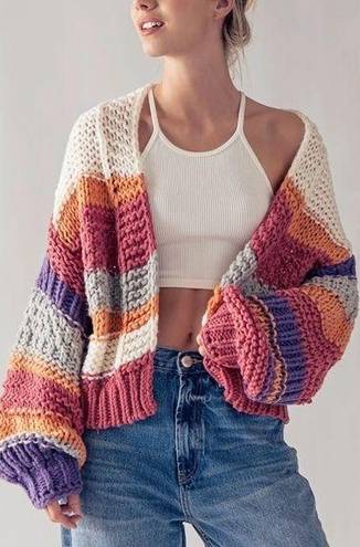 Debut Boutique Colorblock Stripe Chunky Knit Cardigan