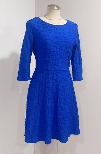 Donna Morgan  Women's Blue Textured Stretch Fit & Flare Dress Size 12