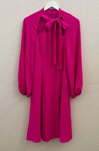 Black Halo NEW $390  Lanita Tie Neck Long Sleeve Dress in Vibrant Pink