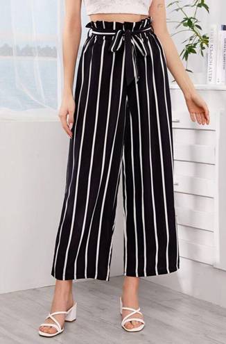 HYFVE Front-Tie White/Black Striped Paper Bag Pants