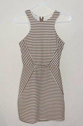 Just Me  striped dress, textured brown and brige, open back, XS