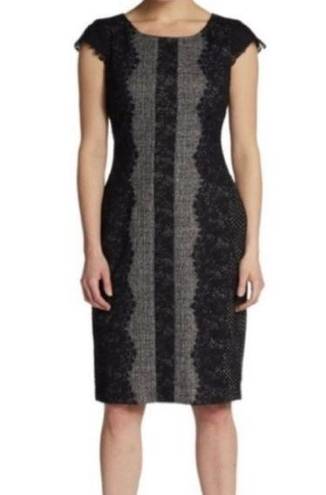 Betsey Johnson  Tweed Lace Overlay Mixed Print Cap Sleeve Sheath Dress Edgy 8