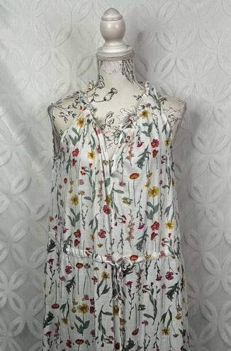 Well Worn  Countryside Floral Linen V-neck Ruffle Tie Waist Maxi Dress Size S