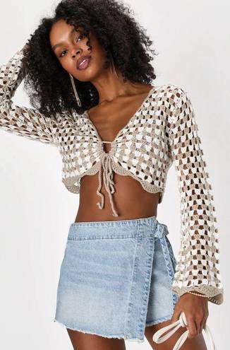 Free People Emmy Light Wash Side-tie Wrap Denim Skort