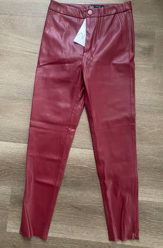 ZARA Red Faux Leather Pants