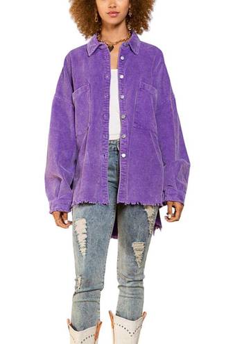 POL Purple Corduroy Shacket Button Up Jacket MEDIUM Oversize Balloon Sleeves  NEW