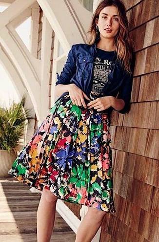 J.Crew  Silk Pleated Brushstroke Print Midi Skirt