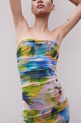 ZARA Strapless Watercolor Dress