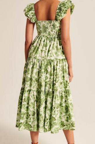 Abercrombie & Fitch  Ruffle Sleeve Poplin Midaxi Dress Green Floral Small New