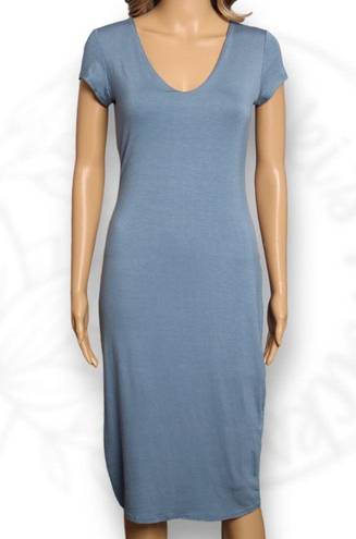 See You Monday  Short Sleeve T-Shirt Midi Dress Slate Blue Bodycon V Neck Size L