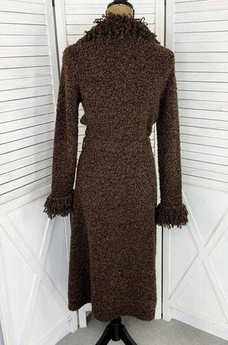 Koji Yohji Loop Fringe Collar Button Front Boucle Duster Sweater Brown Medium