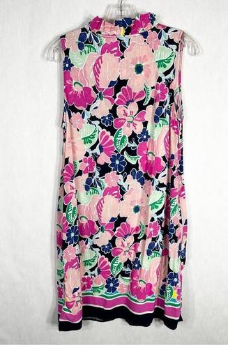 Crown & Ivy Crown Ivy Size Small Dress Sleeveless Pink Navy Floral Print Ruffle Pockets 1592